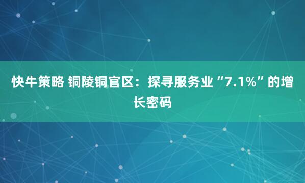 快牛策略 铜陵铜官区：探寻服务业“7.1%”的增长密码